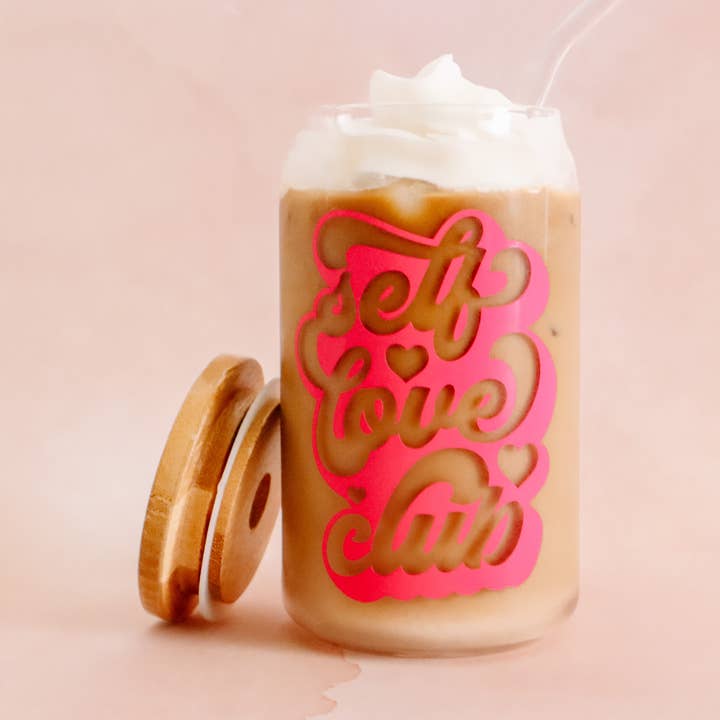Self Love Glass Can - Valentine Glass - Iced Coffee Cup for wholesale by Luxxe Creations Collection