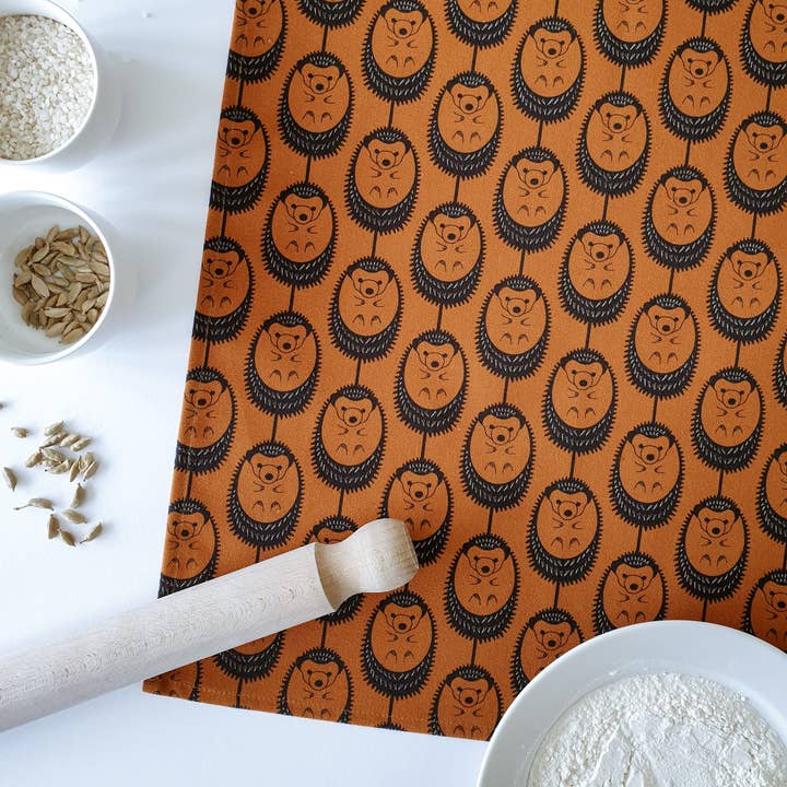 TERRACOTTA HEDGEHOG TEA TOWEL for wholesale by Hannah Issi