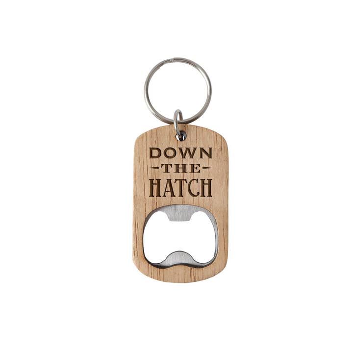 CGB Giftware - Wholesale Bottle/wine opener - 'Down The Hatch' Oak Bottle Opener Keyring1