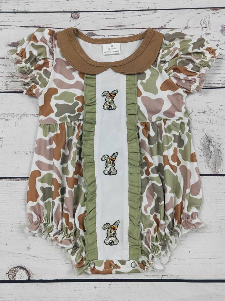 Camouflage Rabbit Appliqué Baby Girl Easter Bubble for wholesale by sassy kids palace