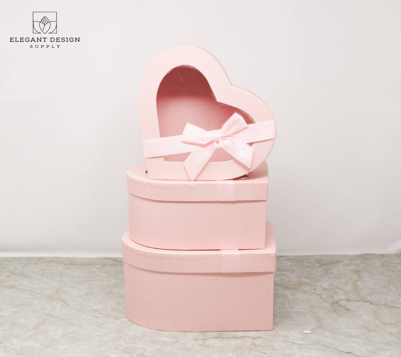 Elegant Design Supply - Vendita all'ingrosso Confezioni regalo - Scatola a forma di cuore con nastro e coperchio trasparente3