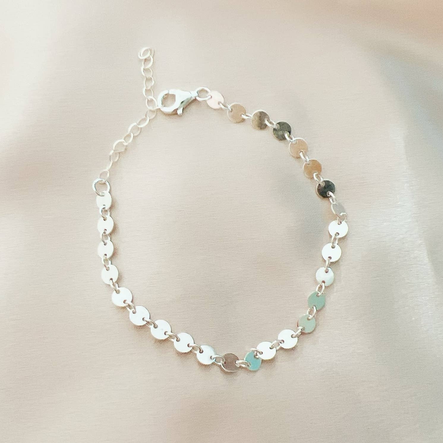 True by Kristy Jewelry - Wholesale Link & Chain Bracelet - Luxe Sequin Disc Chain Bracelet Sterling Silver