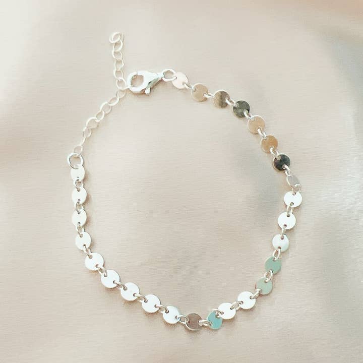 True by Kristy Jewelry - Wholesale Link & Chain Bracelet - Luxe Sequin Disc Chain Bracelet Sterling Silver0