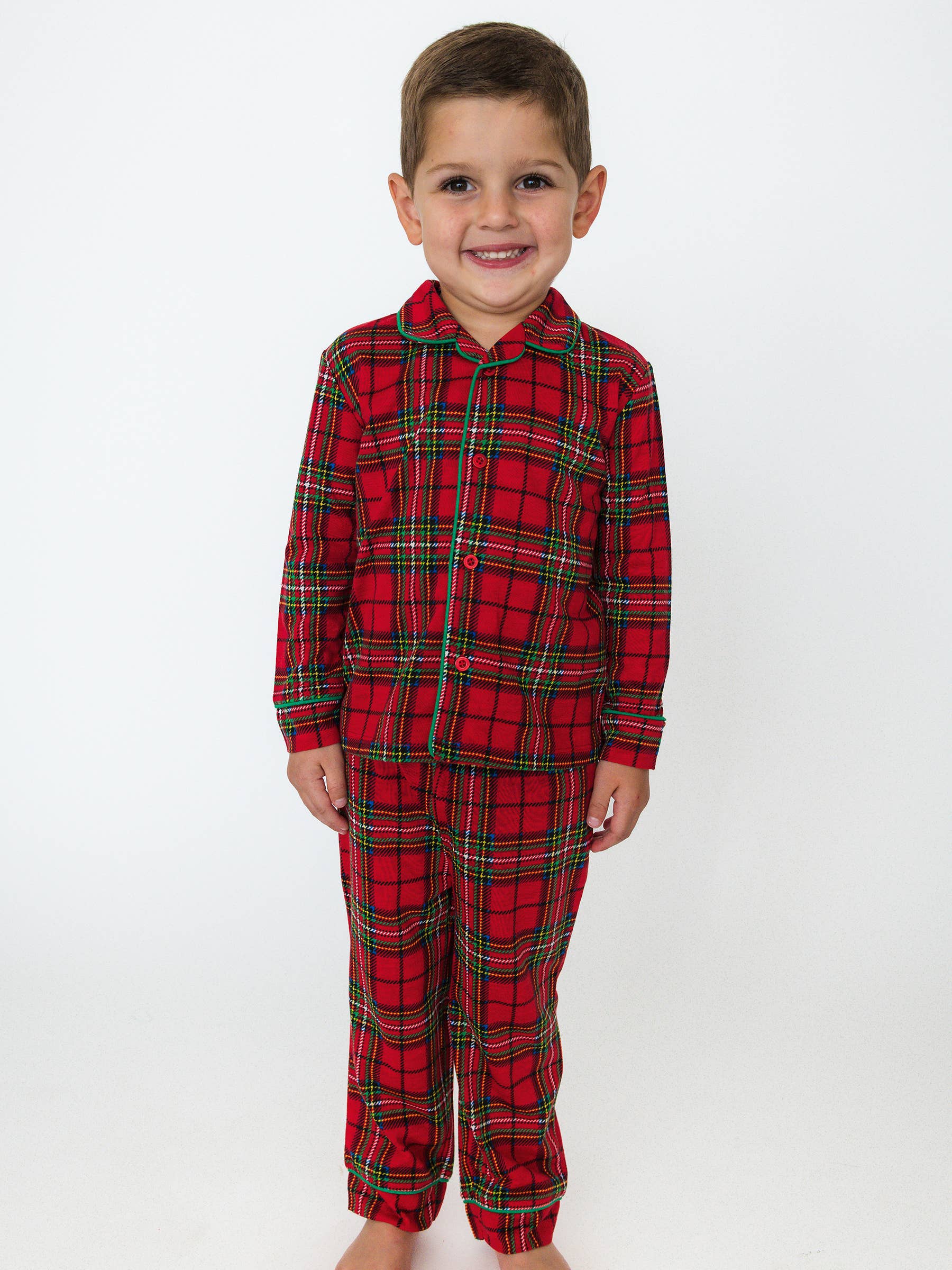 Rood SoftSnooze™ Jongens Rode Nicholas Ruitjes Lange Mouwen Knoopsluiting Pyjama Set voor groothandel op Faire0