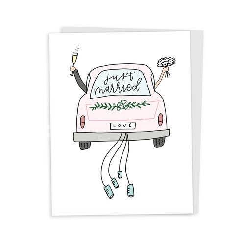 Happy Tines Design Co. - Wholesale Wedding Card - Greeting Card: Wedding Just Married Car, Engagement, Bride2