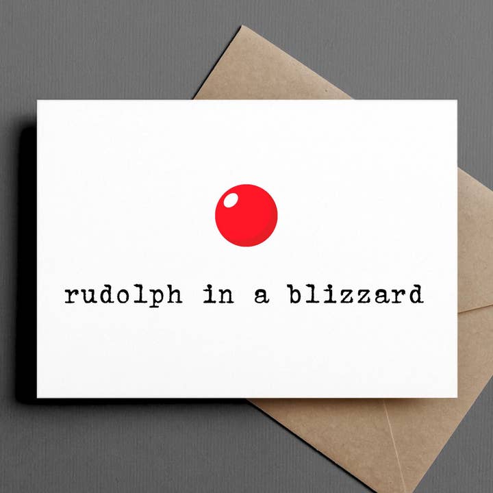 carte de Noël amusante/mignonne adaptée aux enfants | Rudolph dans la tempête de neige pour la vente par Ink & Attitude Stationery Company
