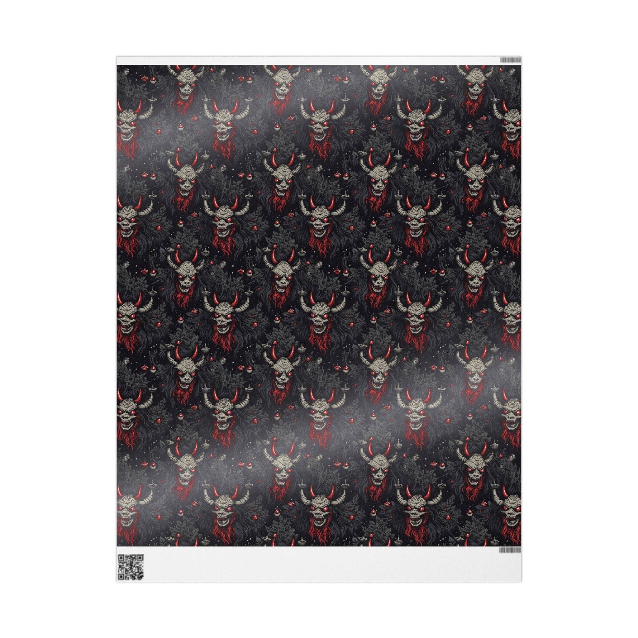 Goth Cloth Co. - Vente Feuille de papier cadeau - Papier cadeau effrayant Krampus dessin animé3