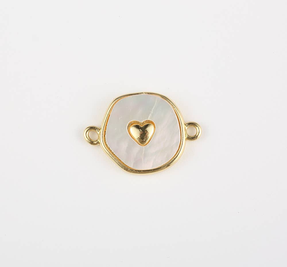 Beads Creation - Wholesale Individual Charm/Pendant - Gold Filled Round Coin Heart Charm Shell Connector, CN473