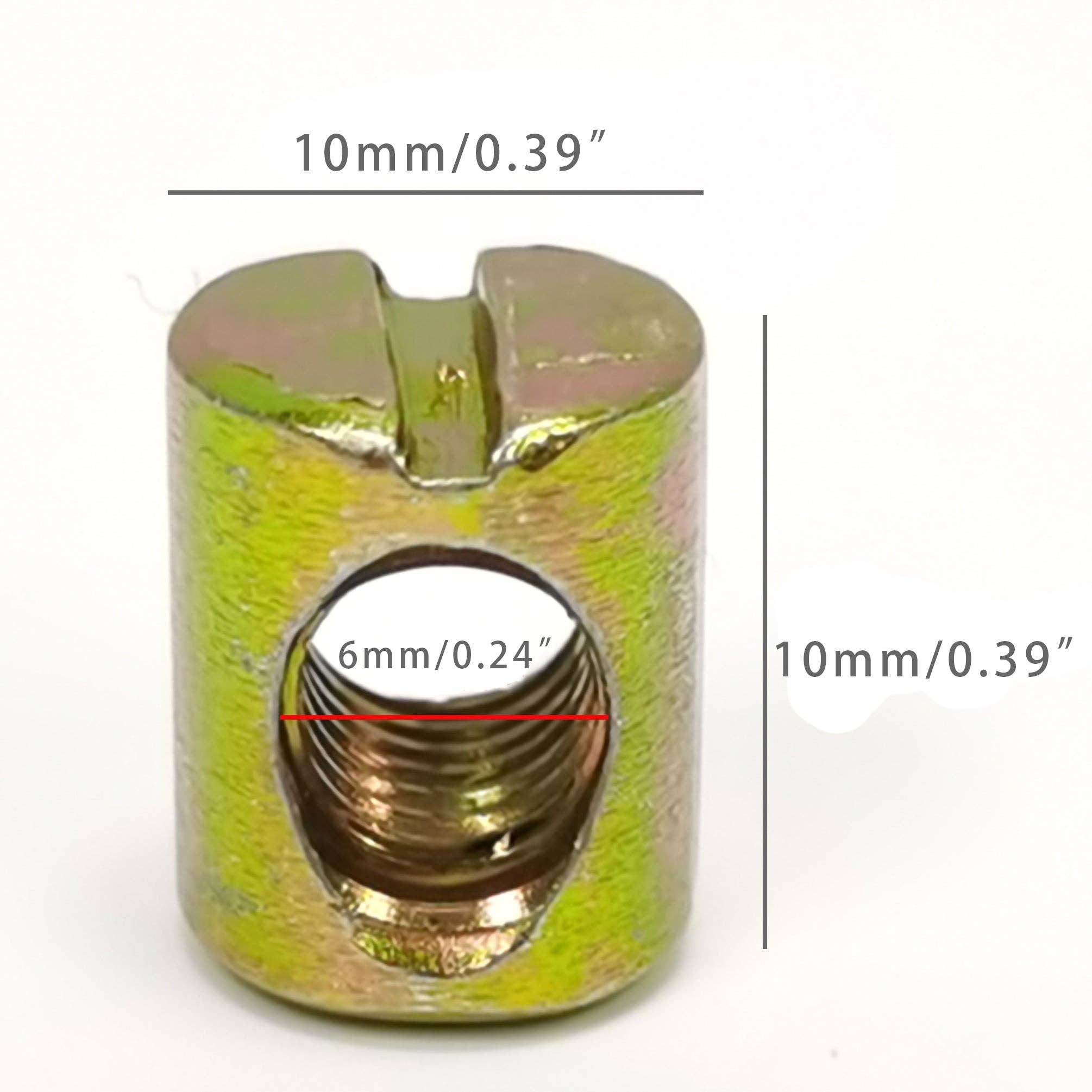 FIXTUREDISPLAYS - Wholesale Craft Supplies - 10PK M6 X 10mm Cross Hole Nuts Barrel Nuts Cross Dowels Slotted Nuts Color zinc 221057