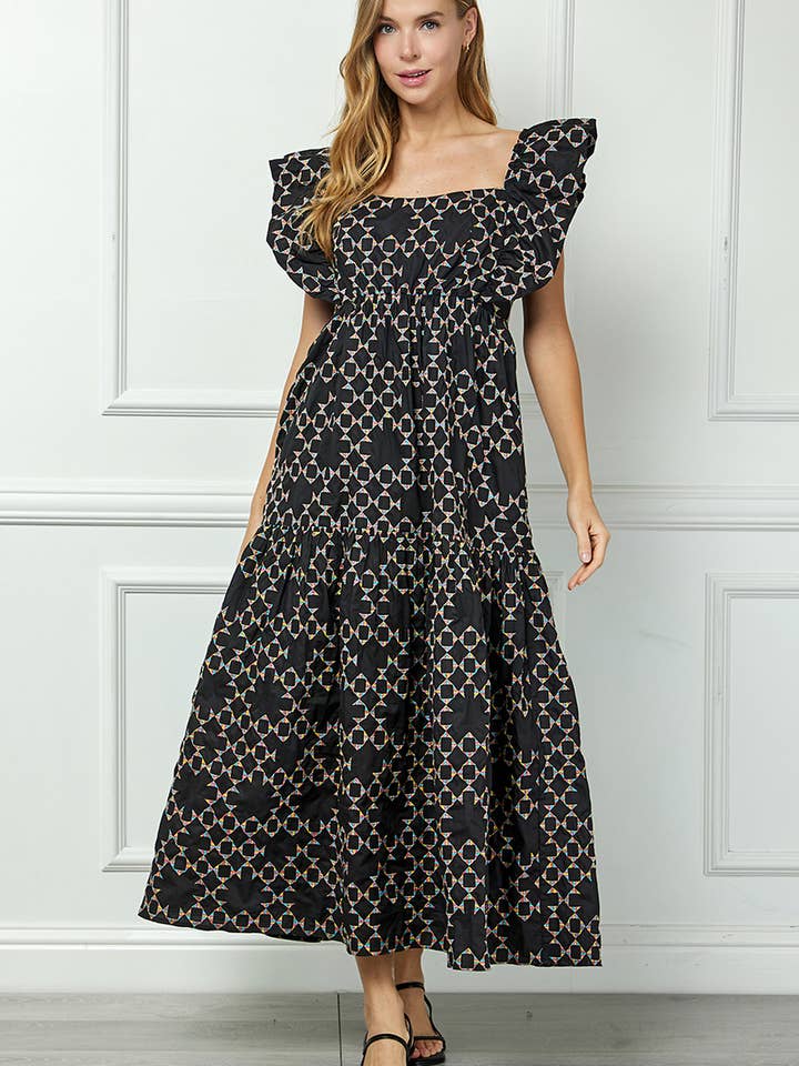 D5823 Geometric color embroidery tiered dress for wholesale by See and Be Seen