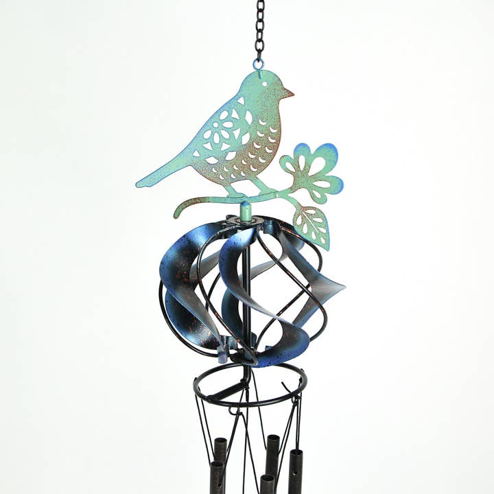 Zeckos - Wholesale Wind Spinner - Metal Bird Wind Chime Spinner - Blue, Green, and Orange