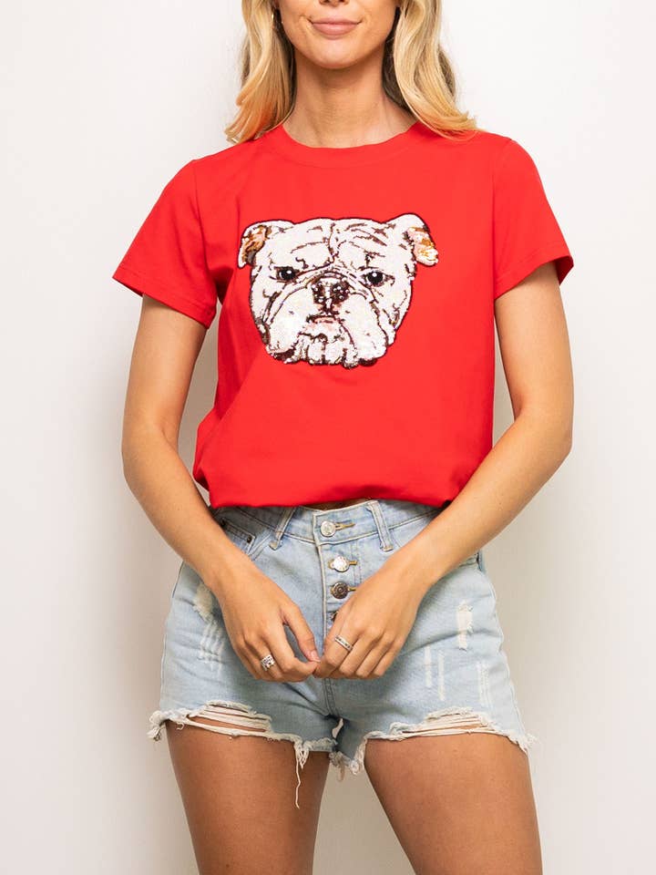 Red Bulldog Head tee for wholesale by Sparkle City