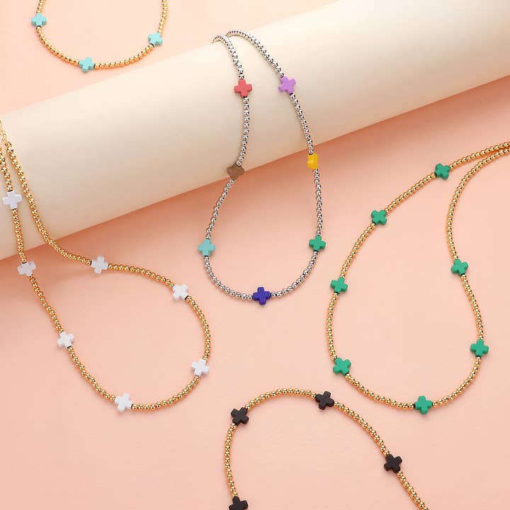 Cross Pointed Metal Ball Beaded Necklace for wholesale by Sensibling Corp.