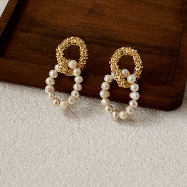 Revelari - Wholesale Hoop Earrings - Gold Woven & Pearl Double Hoop Earrings1