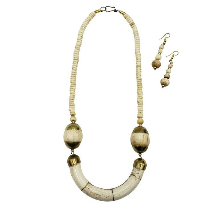 Treasure Jewelry - Wholesale Jewelry Set - Buffalo Bone Necklace and Earring Set Tribal Jewelry