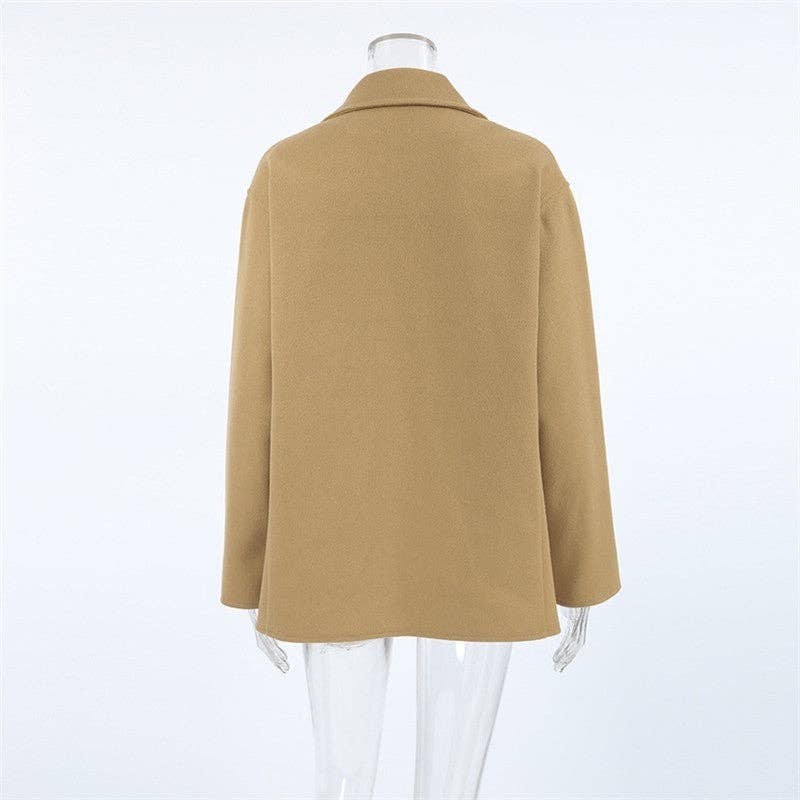 Brown Long Loose Thick Double Breasted Wool Coat for wholesale on Faire7