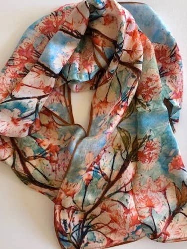 Cherry Blossoms Silk Scarf for wholesale by NINA J