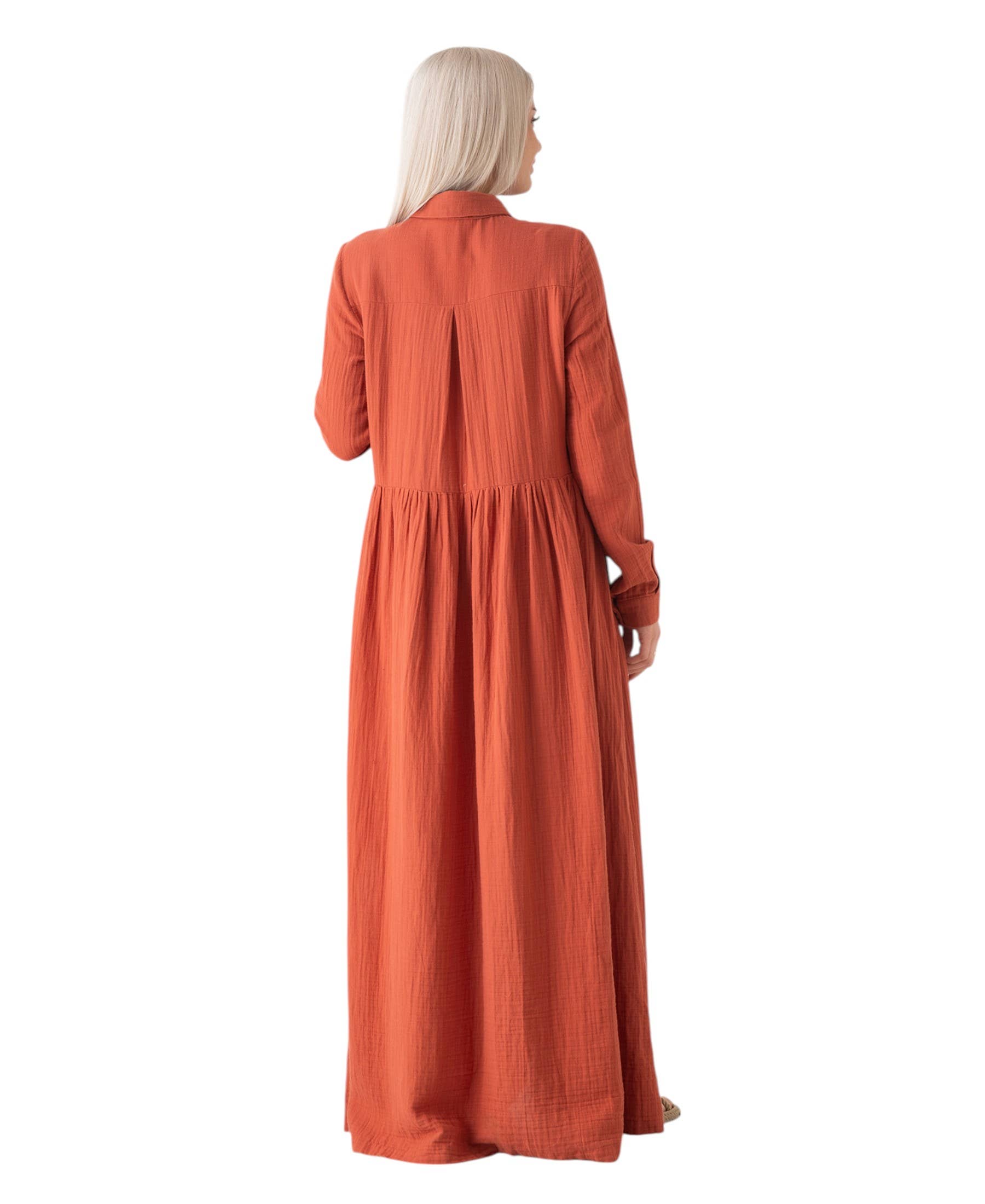 WENOR - Vente Robe – femme - Robe d'été longue en mousseline 100 % coton avec patte de boutonnage, 145 cm28