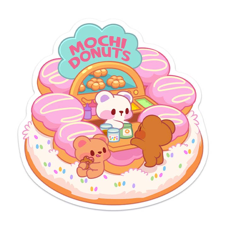 Pegatina de vinilo impermeable de Bear Mochi Donut Shop para venta al por mayor de Meowashi Studio