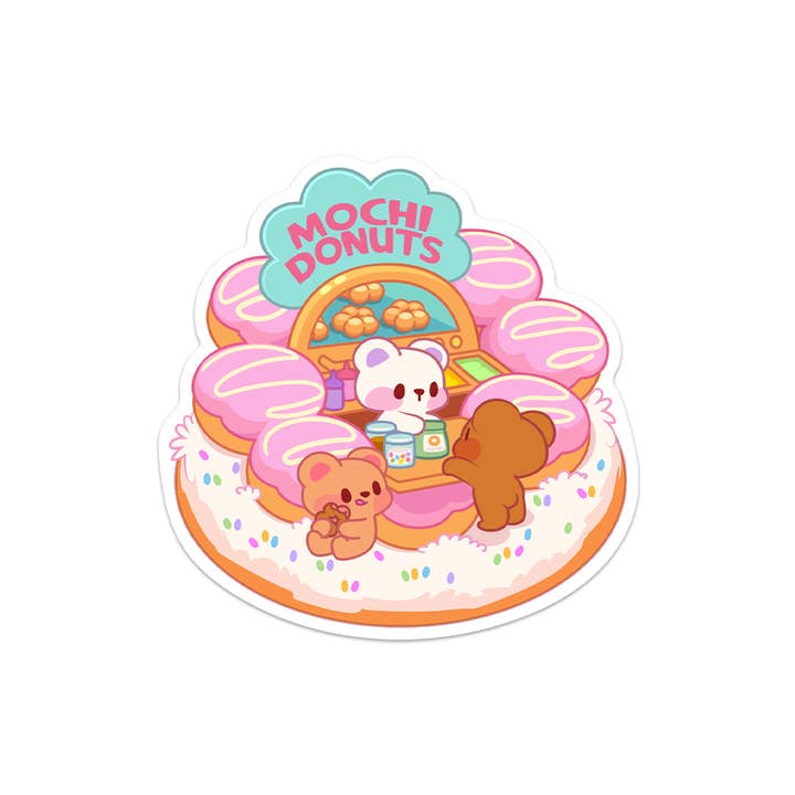 Bear Mochi Donut Shop Waterproof Vinyl Sticker for wholesale by Meowashi Studio