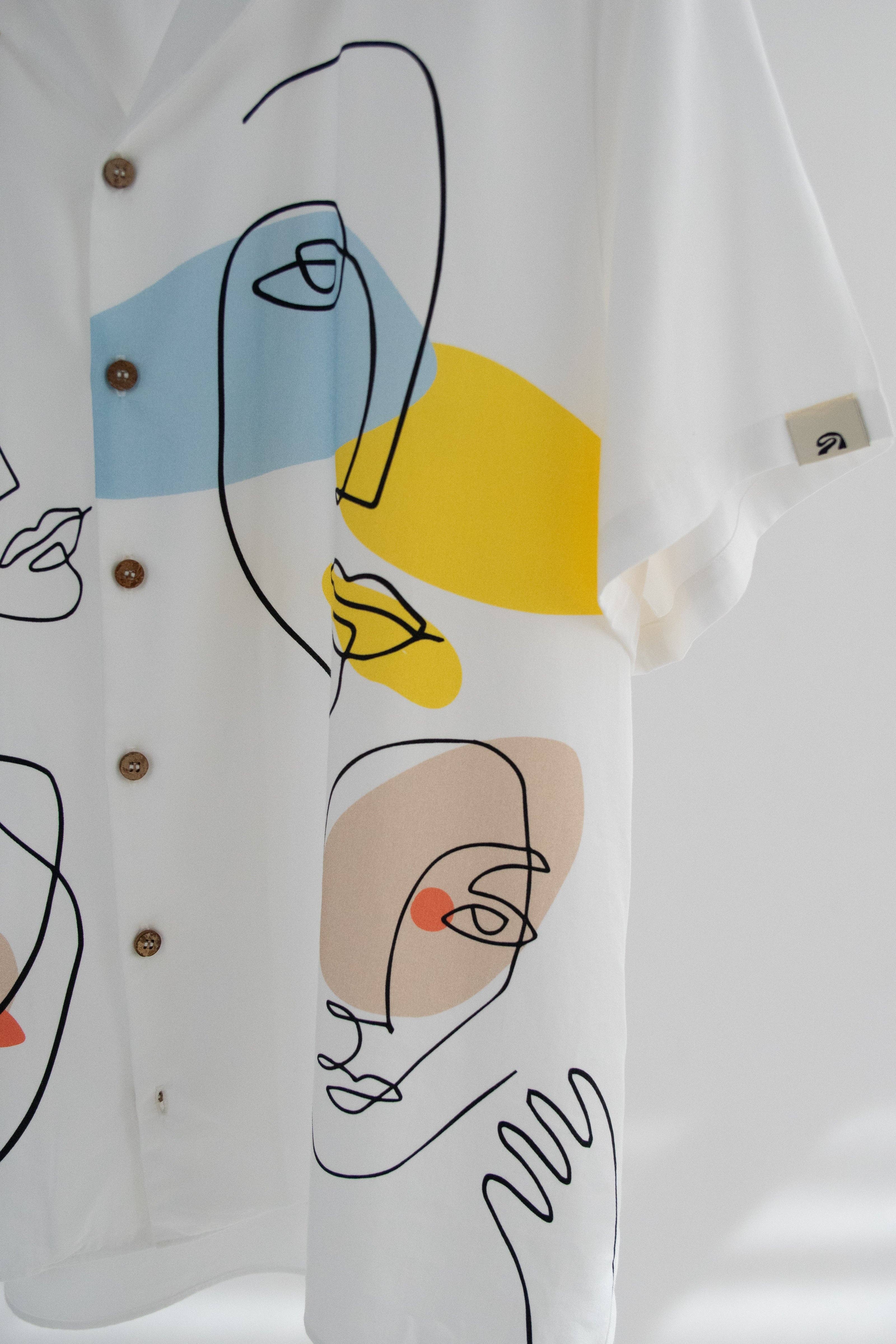 Alvorada Brand - Vente Chemise – unisexe - Chemise blanche avec imprimé « Faces »6