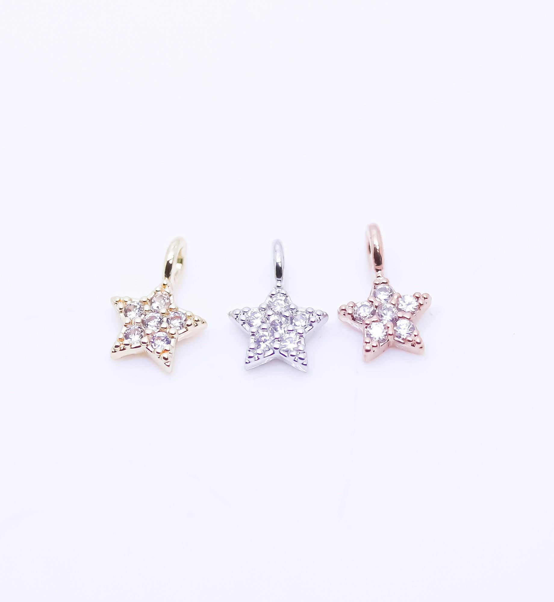 Jewel Pledge – Pendente/pingente individual por atacado – Ouro, Prata, Ouro Rosa CZ Estrela Encanto 5mm CPG-S-R4280