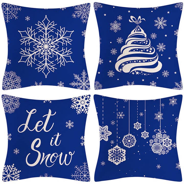 ACCITY - Wholesale Throw Pillow Cover - BLUE SNOWFLAKE CHRISTMAS PILLOWCASE_CWMM1398