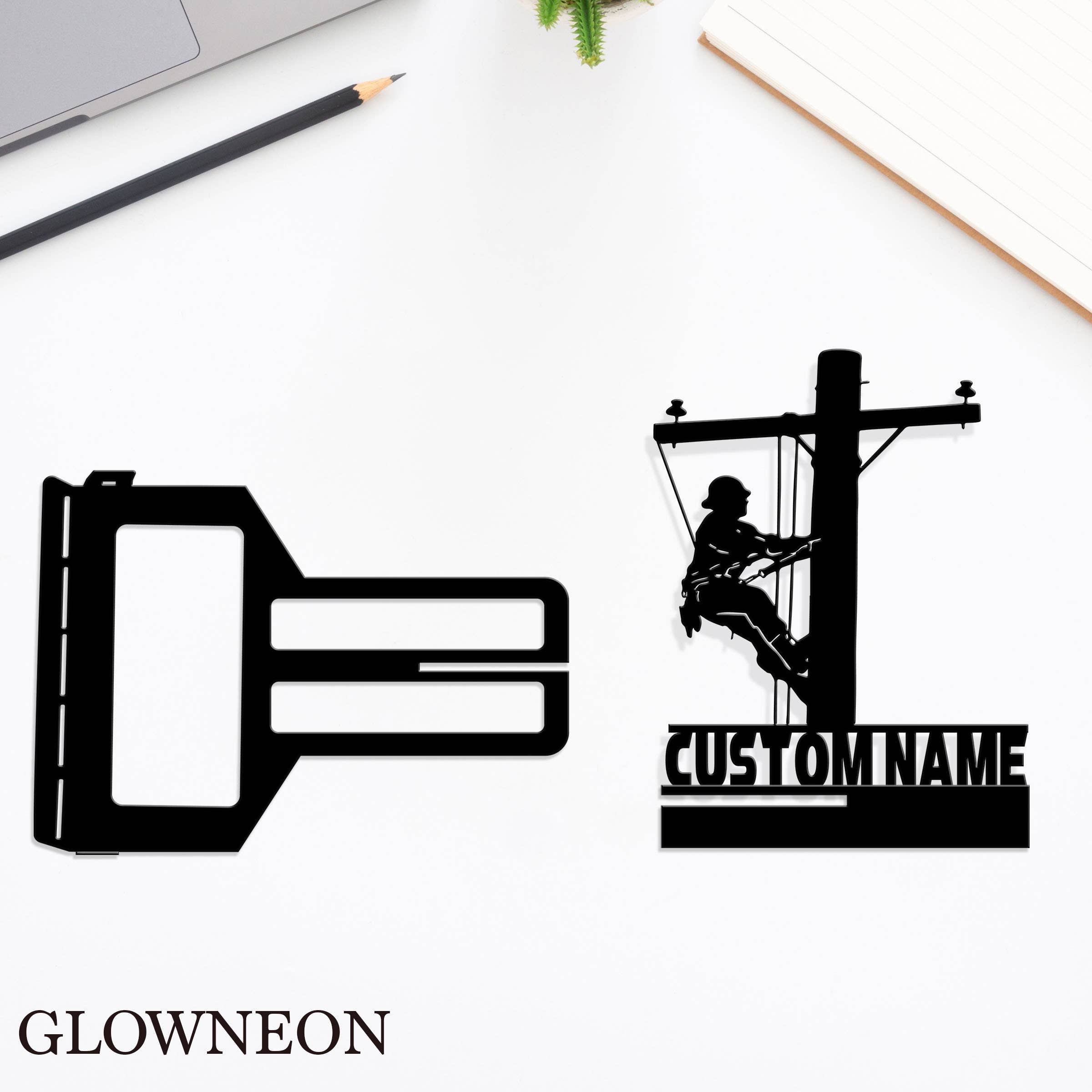 Glow Neon – Großhandel Telefon-/Tablet-Ständer – Individuelle Handyhalterung Lineman Metallschild, Lineman Handyhalter3