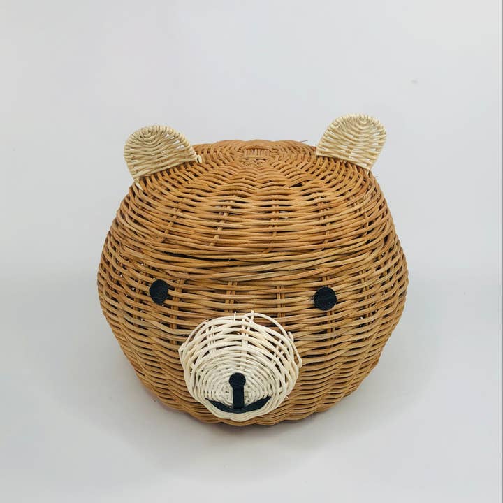 EcoFreax – wholesale Basket – Kids & baby – Rattan storage basket with lid bear nursery decoration