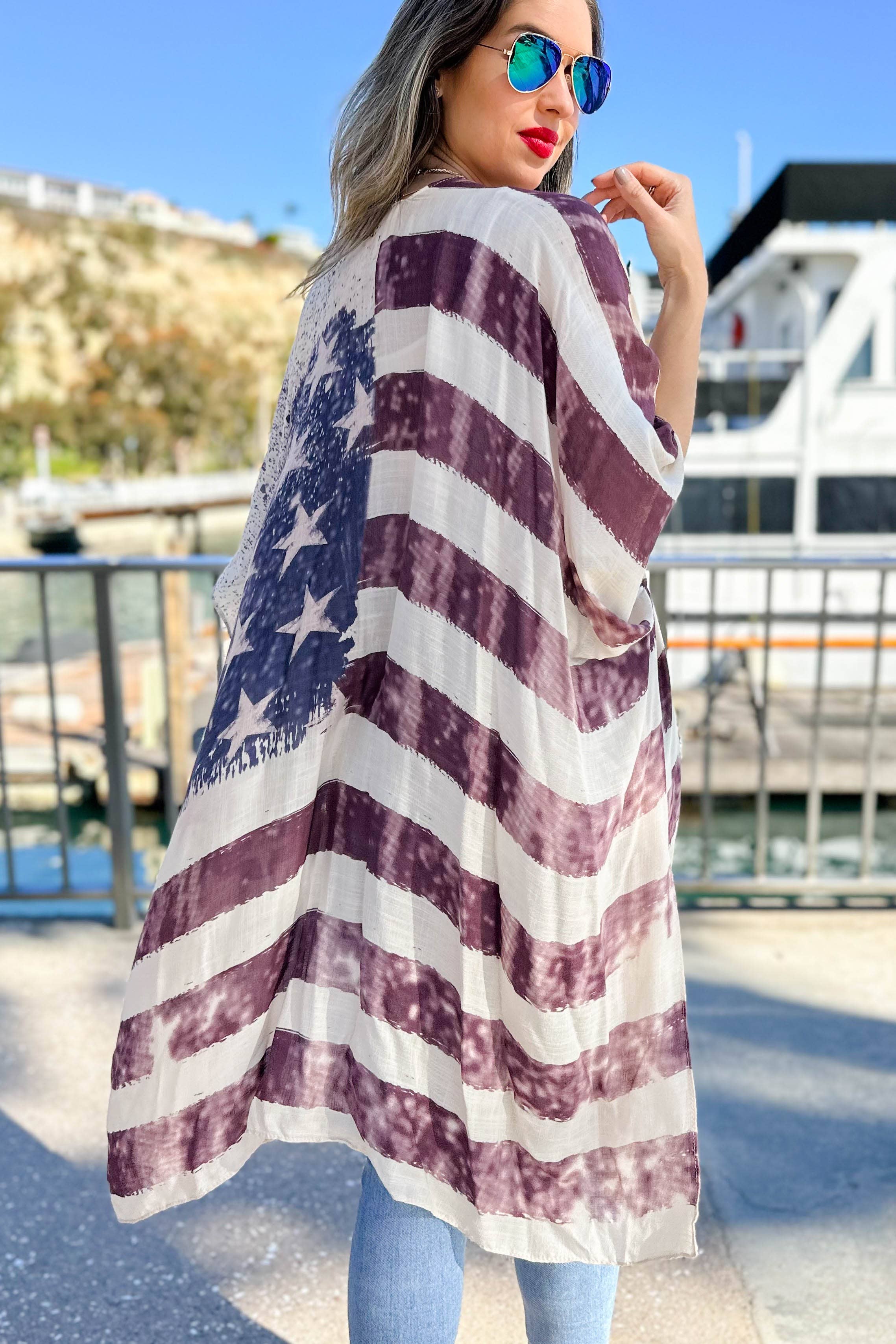 Vintage American Flag Printed Kimono Cover Up for wholesale on Faire6