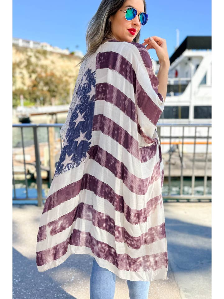 Vintage American Flag Printed Kimono Cover Up for wholesale on Faire6