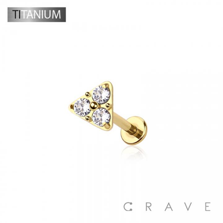 CRAVE BODY JEWELRY - Wholesale Stud/post earrings - IMPLANT GRADE SOLID TITANIUM TRIANGLE TRIPLE CZ PUSH IN TOP1