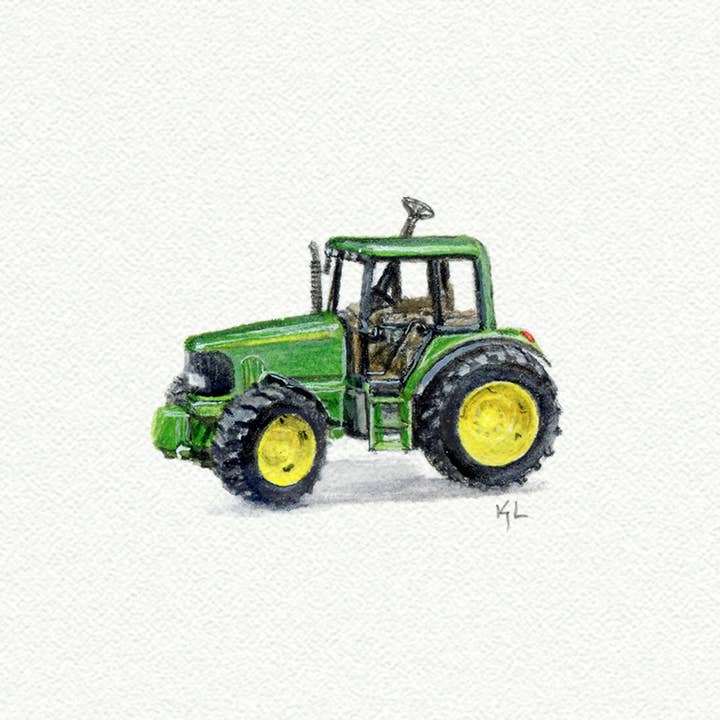 Karen Libecap Tiny Paintings - Venta al por mayor Ilustración - Pintura de acuarela en miniatura con tractor John Deere, impresión artística