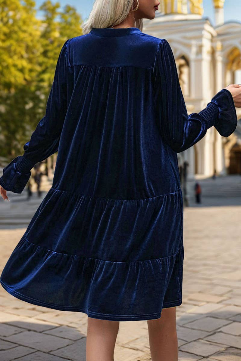 NINEXIS - Wholesale Dress - Women's - CWDMD3552_V-NECK LONG-SLEEVED SOLID COLOR VELVET DRESS10