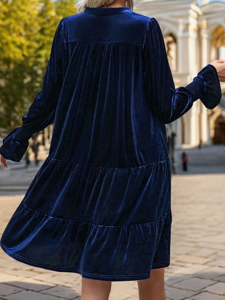 NINEXIS - Wholesale Dress - Women's - CWDMD3552_V-NECK LONG-SLEEVED SOLID COLOR VELVET DRESS10