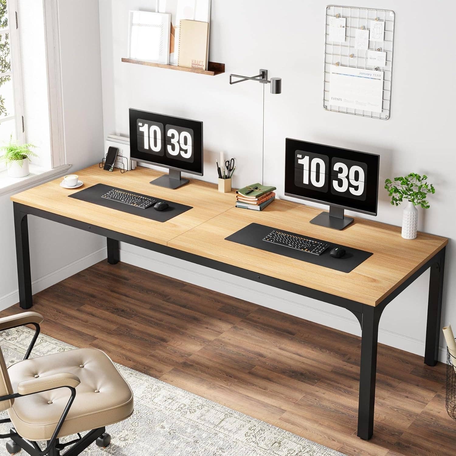 Light Walnut 78.7 Inch Extra Long Dual Workstation Desk For Two for wholesale on Faire3