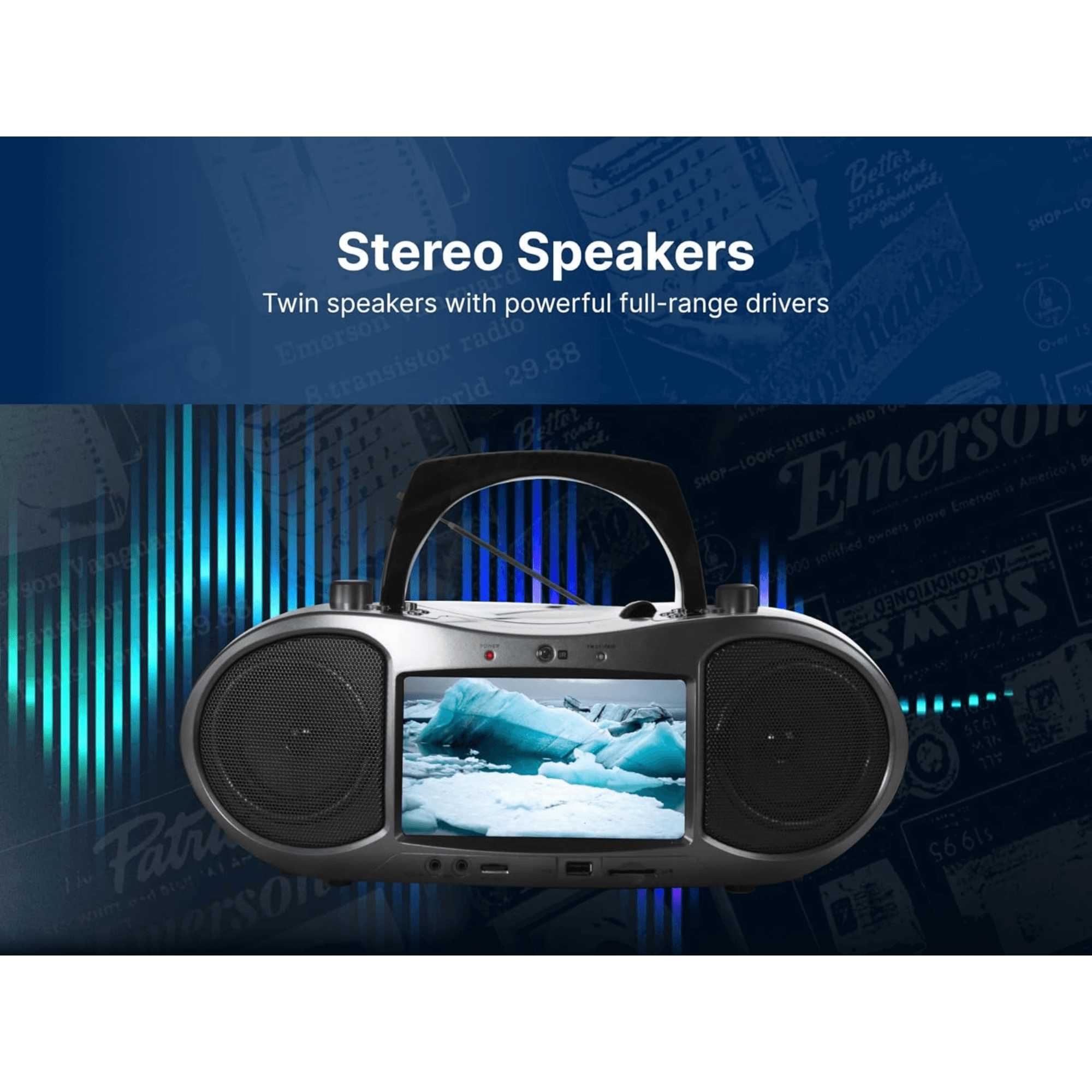 JupiterGear Home – wholesale Speakers – Emerson 7” Bluetooth DVD Boombox with AM/FM Radio6