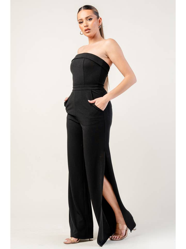 PRIVY - Wholesale Jumpsuit - Women's - PJKS11245RTP_KNIT STRETCH CREPE SLEEVELESS TUBE TOP SLIT HIGH JUMPSUIT6