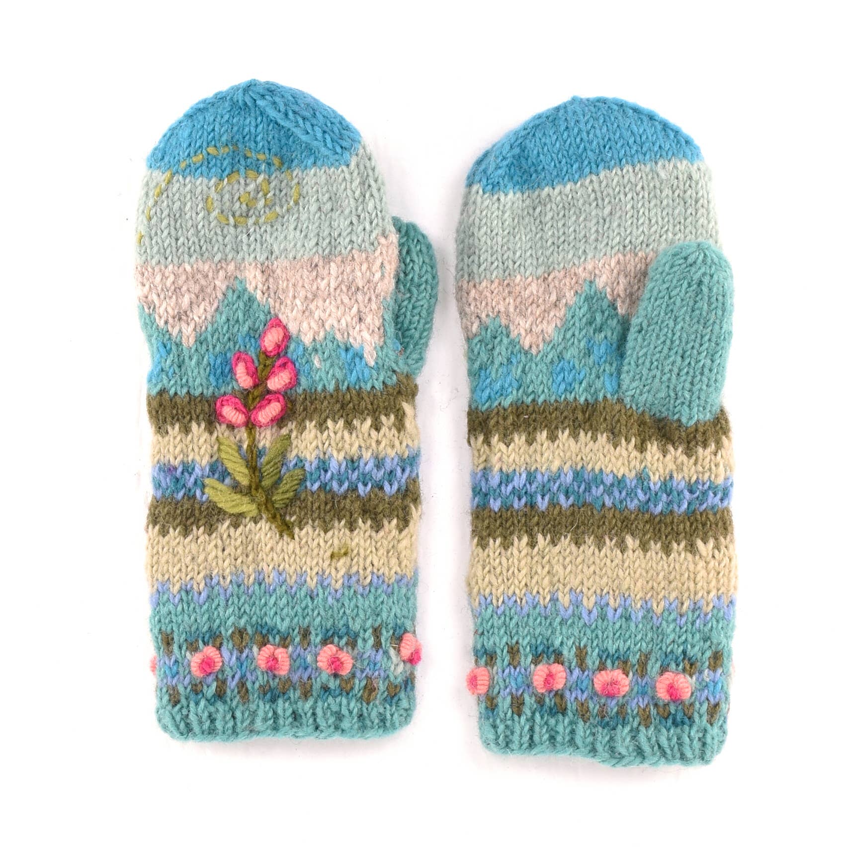 Lost Horizons Canada - Wholesale Mittens - Women's - Chloe Wool Mittens – Embroidered Floral Design1