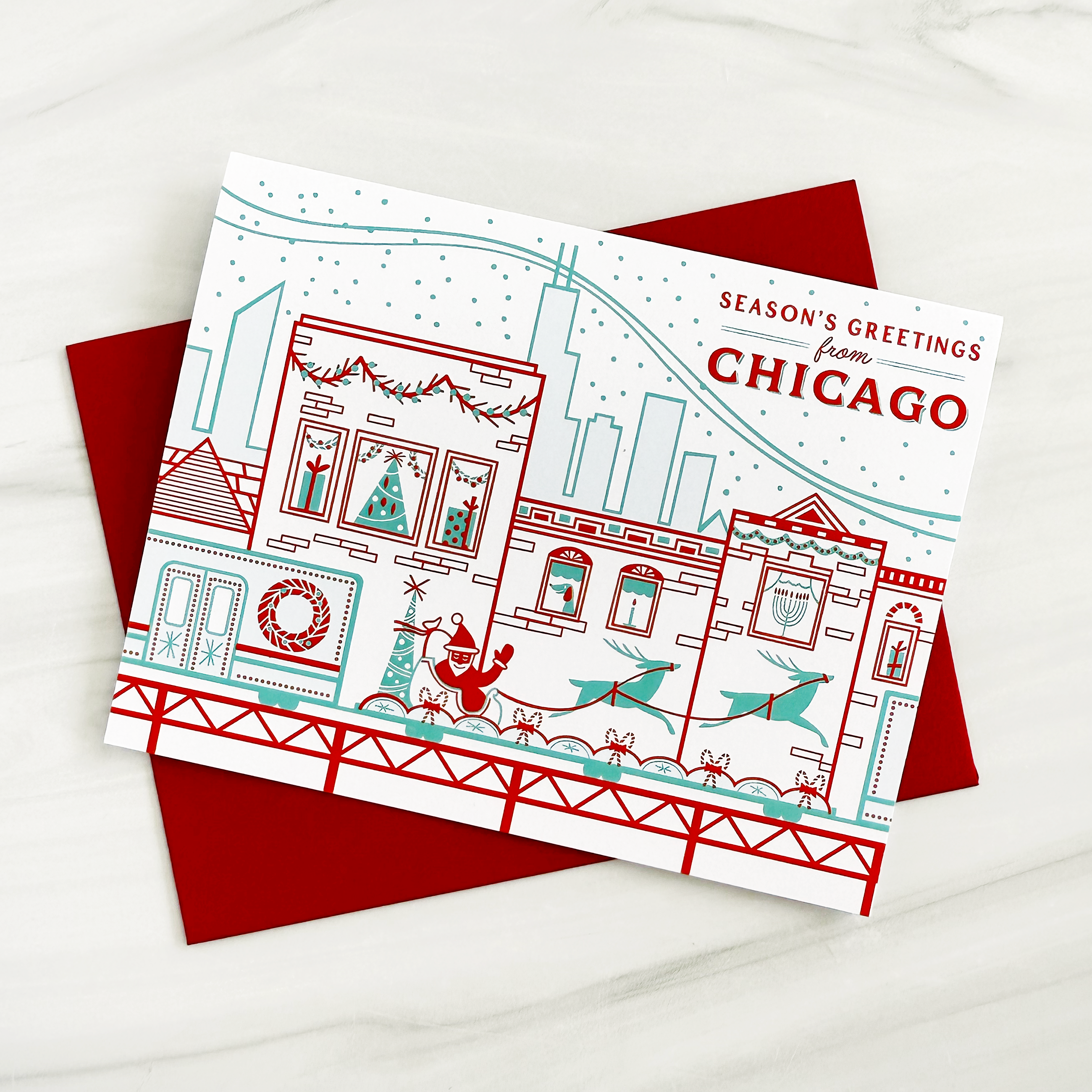 Paper Parasol Press - Wholesale Season's Greetings Card - Holiday Chicago CTA Card (Box Set of 6)2