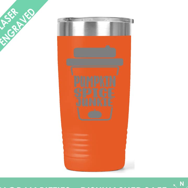 Pumpa Spice Junkie - Rolig Höst Tumlare - Lasergraverad för wholesale av Northern Country Girl Designs, LLC
