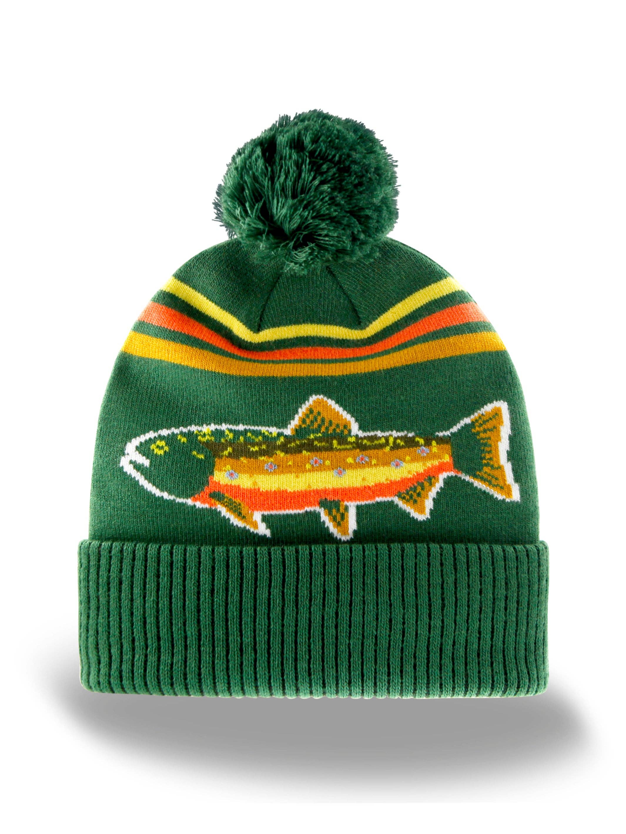 Northern Icons Creations INC – Engroshandel Beanie - Unisex – Regnbueørred Strikket Beanie Vinterhat med Pom Pom Fiskeri Udendørs Hytte Stil3