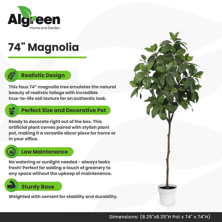 Algreen - Wholesale Artificial Plant - 74" Faux Magnolia Tree (8.25"pot; 73.7" x 73.7"H)3