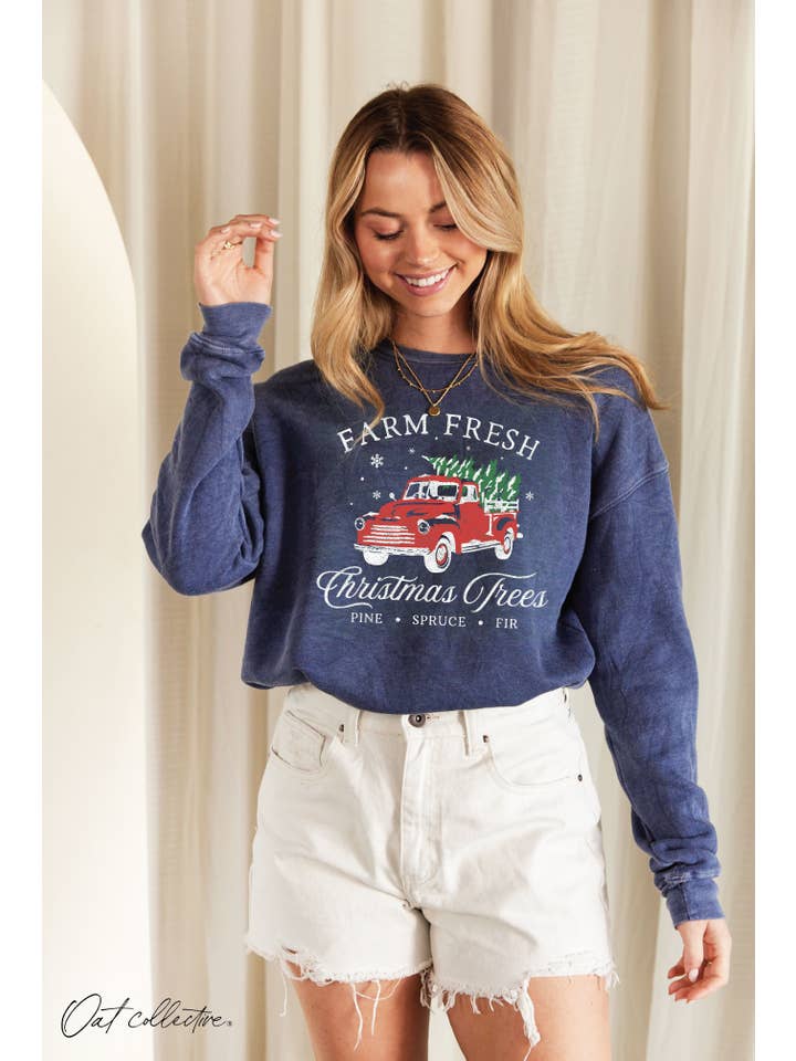 OAT COLLECTIVE - Wholesale Graphic Sweatshirt - Women's - FARM FRESH CHRISTMAS Mineral Graphic Sweatshirt