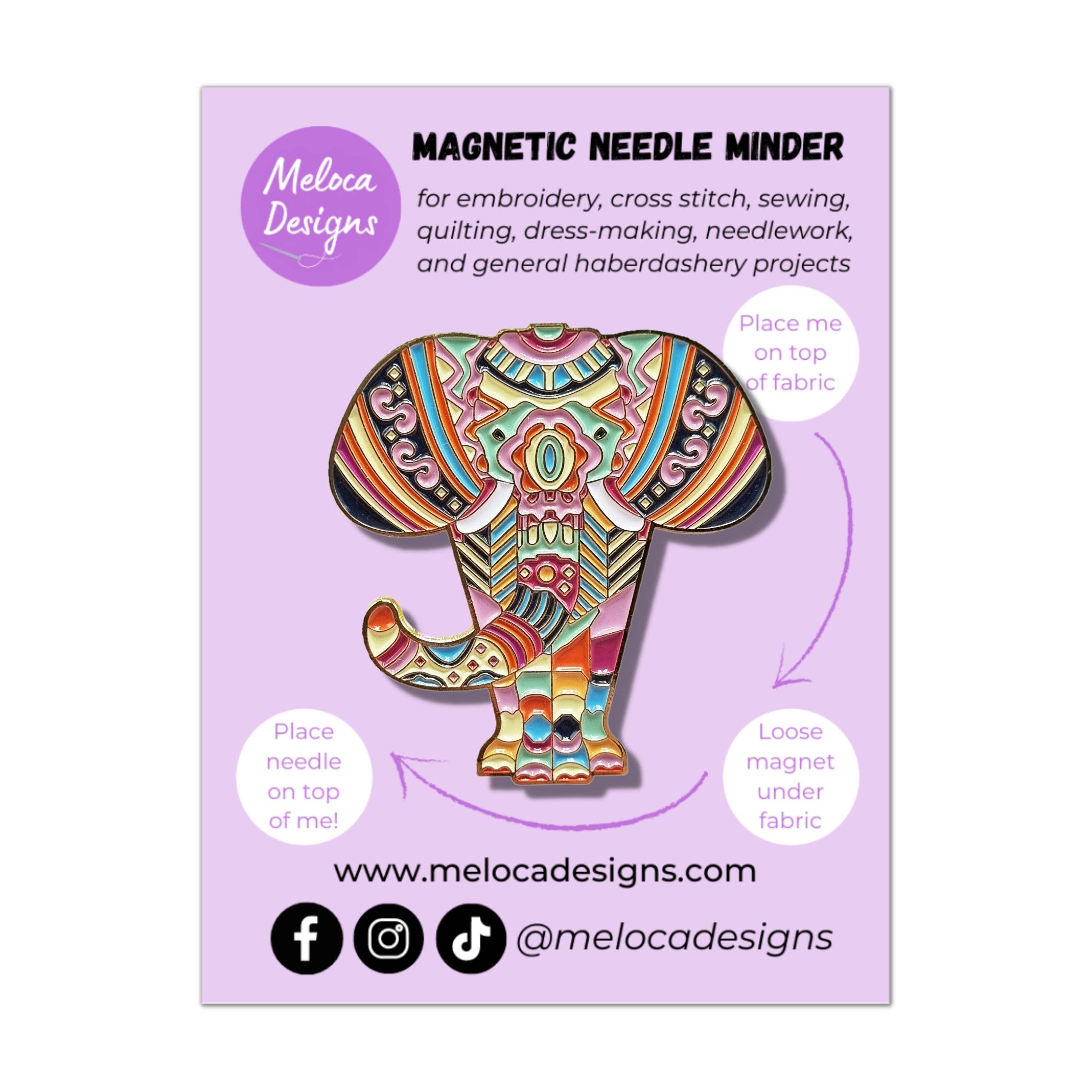 Meloca Designs – Material para bordar/ponto de cruz por atacado – Mandala Elephant Needle Minder para ponto de cruz e bordado1
