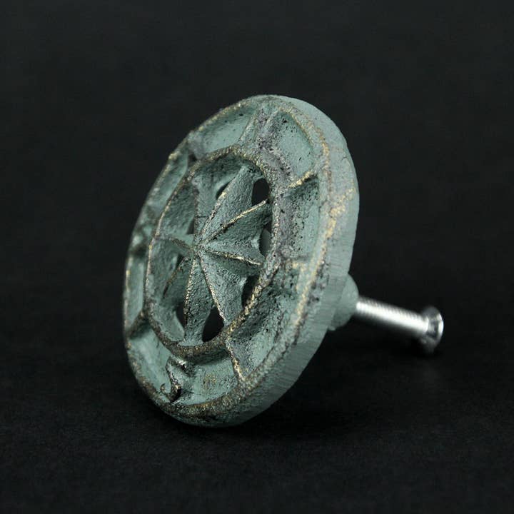Zeckos – wholesale Knopp/Handtag – Uppsättning av 12 Verdigris grön gjutjärn kompass Rose låda Pull