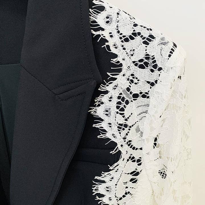 Kiara Black Blazer with Lace Arms for wholesale on Faire3