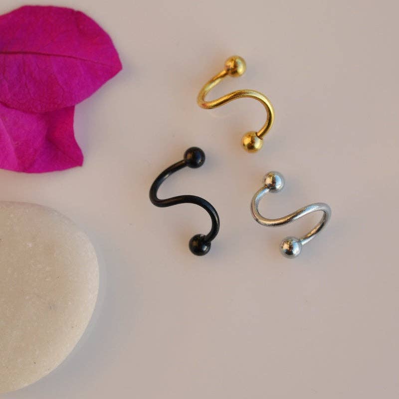 StockJWL - Vendita all'ingrosso Orecchini singoli - Piercing a Spirale Ritorto Piercing a Spirale Orecchini a Spirale in Acciaio Ondulato per Trago, Elica e Cartilagine Oro Argento Nero6