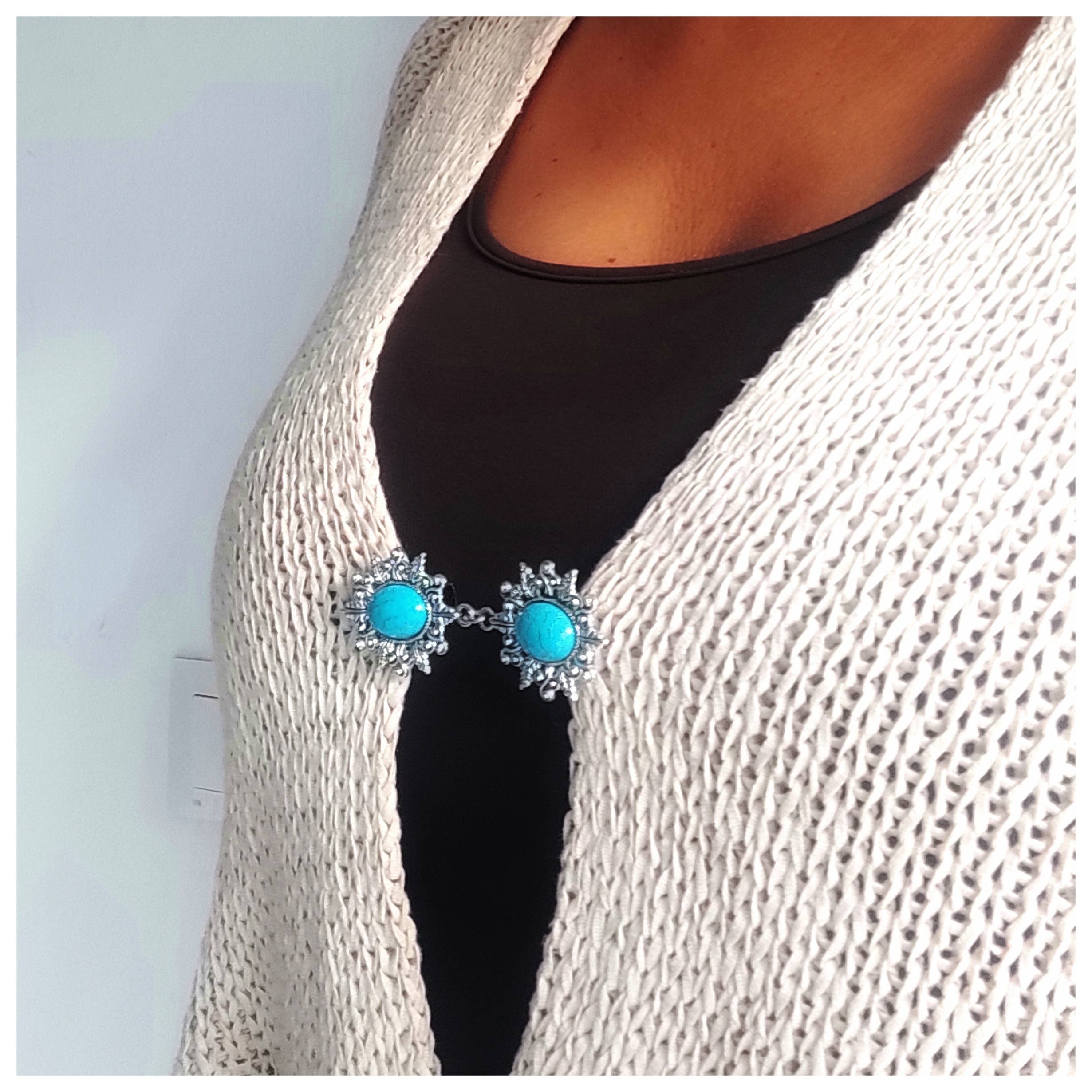 Cristina SJ creative shop - Wholesale Broche - Camee-speld met turquoise en zwarte steen voor sjaals en vesten1