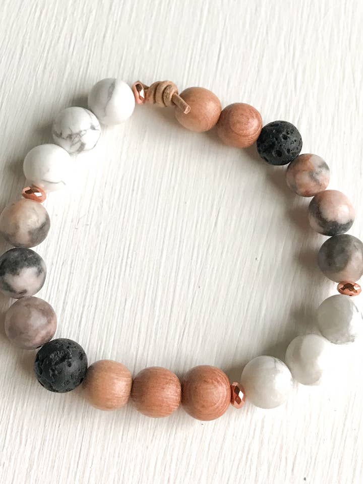 Pink Zebra Jasper Diffuser Bracelet for wholesale by Hello Heather